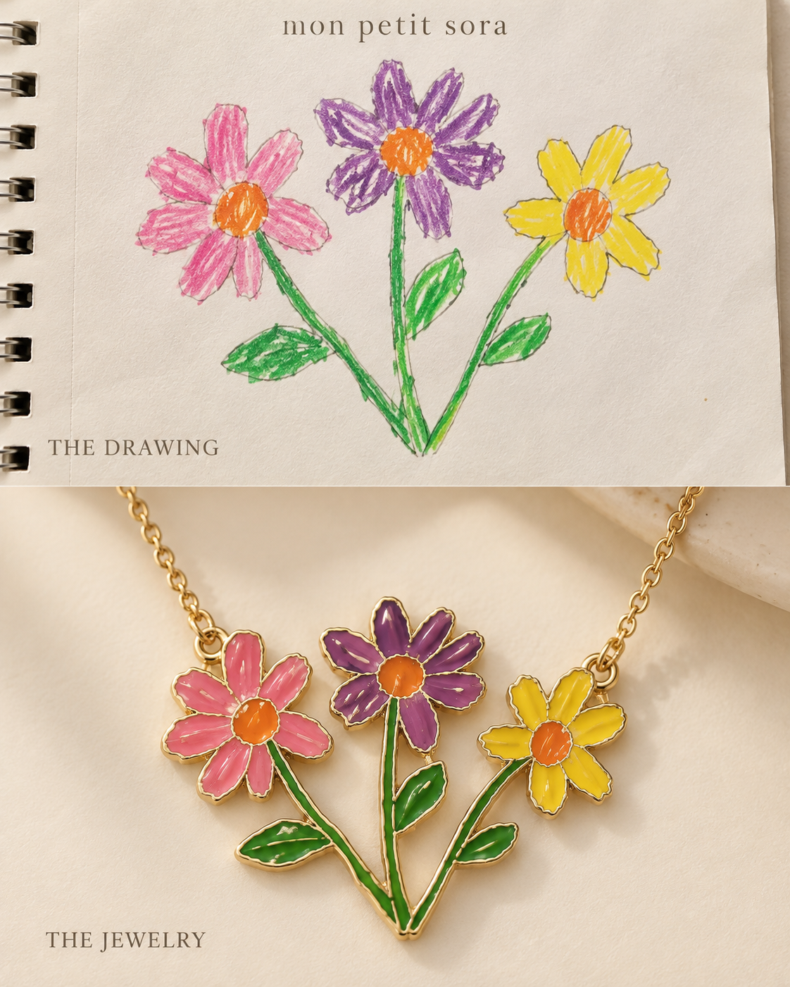First Bloom Necklace detailed enamel jewelry concept